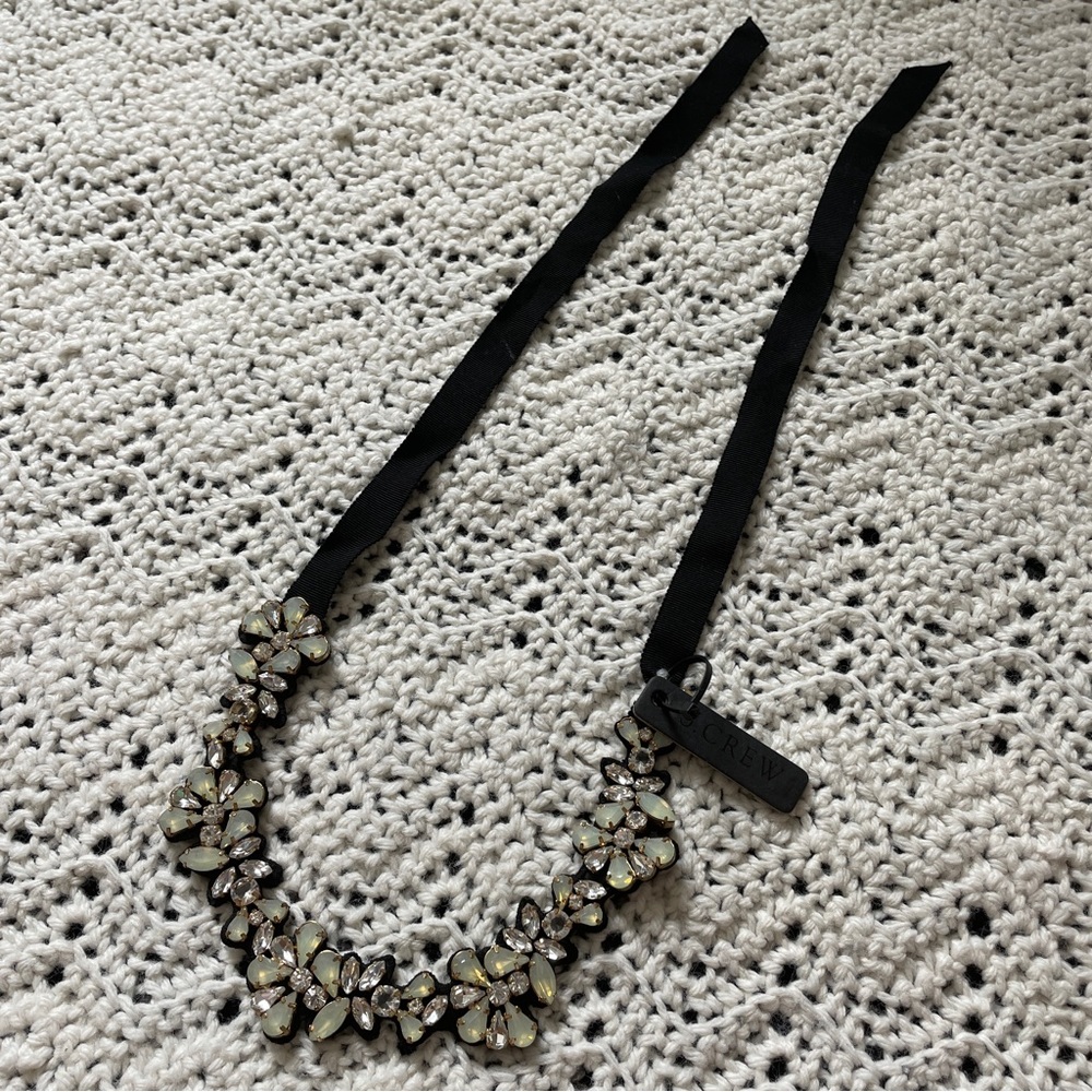 J. Crew (NWT) Crystal Ribbon Necklace Floral Design Black (One Size)